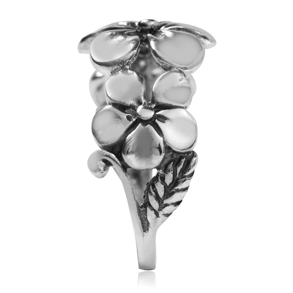 Silvershake 11mm Antique Finish 925 Sterling Silver 3 Plumeria Flowers Ring Size 6.5