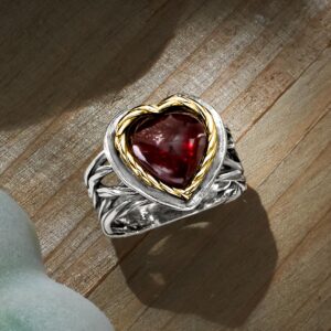 Ross-Simons 4.00 Carat Garnet Heart Ring in Sterling Silver and 14kt Yellow Gold. Size 9