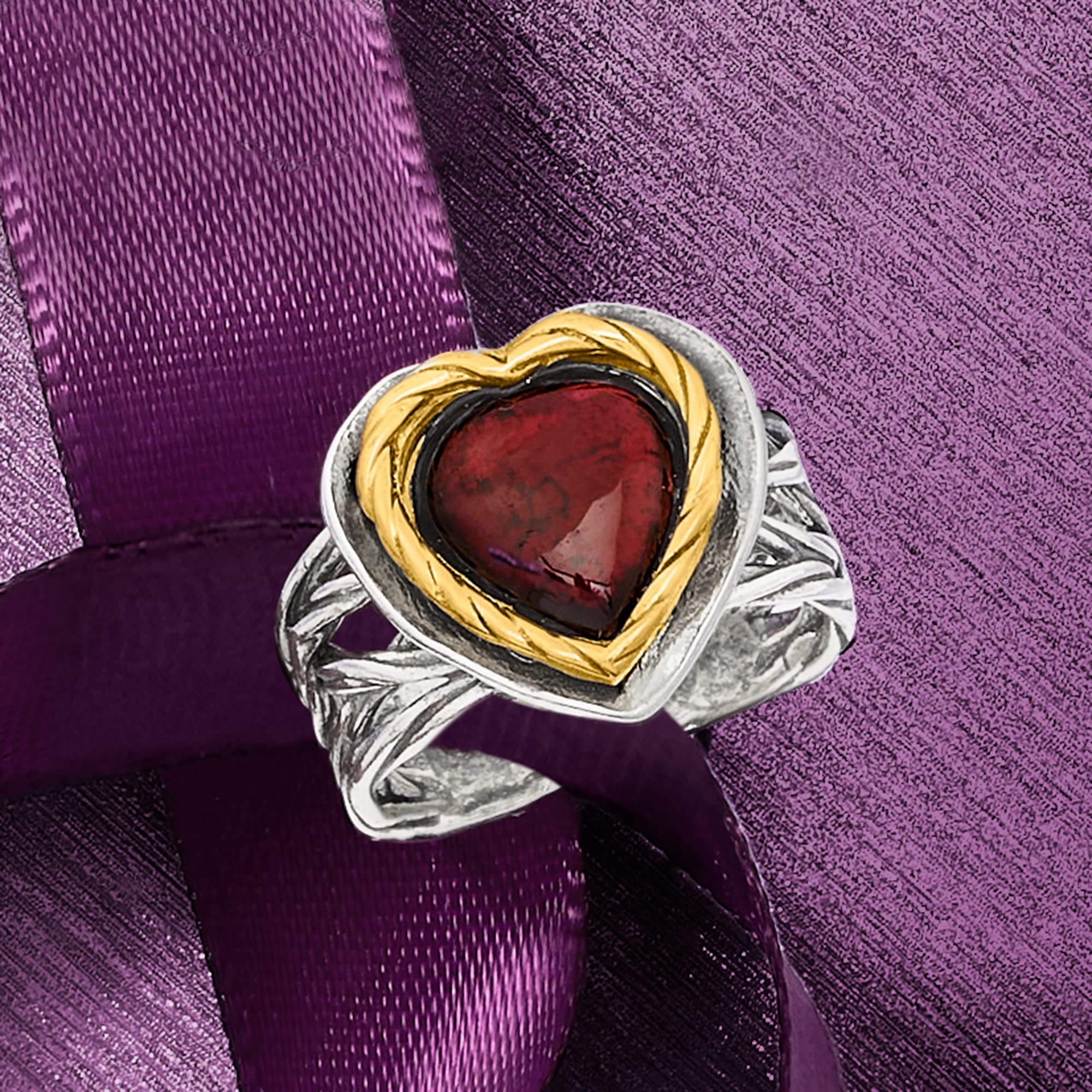 Ross-Simons 4.00 Carat Garnet Heart Ring in Sterling Silver and 14kt Yellow Gold. Size 9