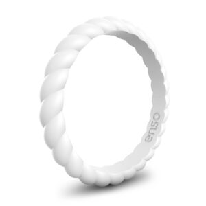 enso rings stackable braided silicone wedding ring – hypoallergenic unisex stackable wedding band – comfortable minimalist band – 2.5mm wide, 8mm thick (white, size 5)