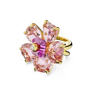 SWAROVSKI Florere Cocktail Ring, Flower Motif with Pink Crystals on a Gold-Tone Finished Double Band, Size 7, Part of the Florere Collection