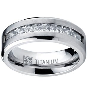 Metal Masters Titanium Men's Wedding Band Engagement Ring with 9 large Princess Cut Cubic Zirconia Size 8