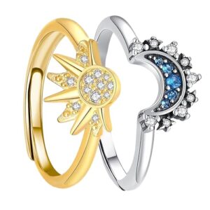 sun and moon ring set stackable rings for women,adjustable celestial jewelry anillos para mujer matching rings as friendship best friend gifts for teens,gold and silver birthday gifts for girls