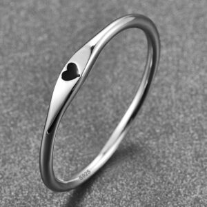 AVECON 925 Sterling Silver Simple Carve Heart Wedding Band Stackable Promise Ring for Her Size 5.5