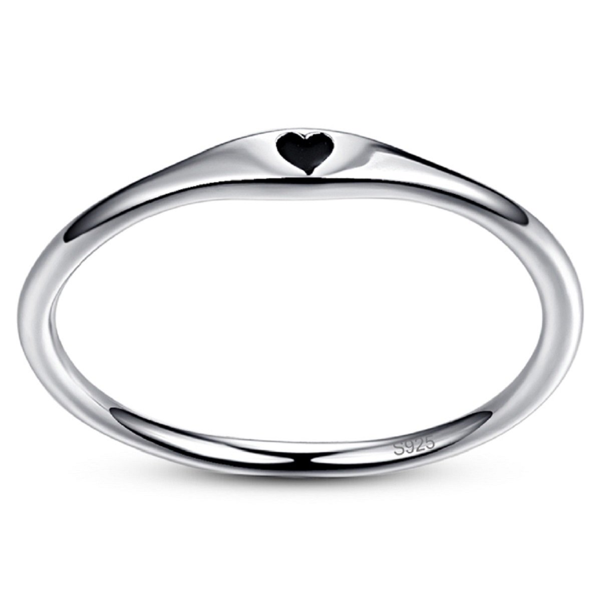 AVECON 925 Sterling Silver Simple Carve Heart Wedding Band Stackable Promise Ring for Her Size 5.5