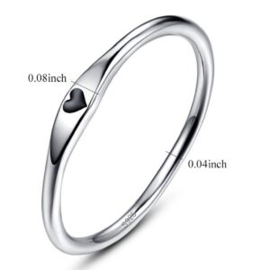 AVECON 925 Sterling Silver Simple Carve Heart Wedding Band Stackable Promise Ring for Her Size 5.5