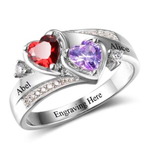 Diamondido Personalized Simulated Birthstones Promise Rings for Her Engraved Names Engagement Rings Bridesmaid Gifts (8)