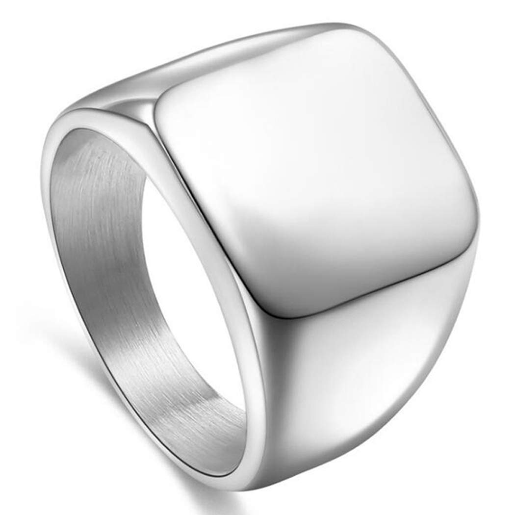 enhong Mens Rings Stainless Steel Square Signet Rings for Men,Silver Pinky Thumb Ring for Dad Father Jewelry Gift for Him,Men's Ring for Boys Size 9