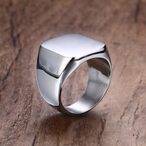 enhong Mens Rings Stainless Steel Square Signet Rings for Men,Silver Pinky Thumb Ring for Dad Father Jewelry Gift for Him,Men's Ring for Boys Size 9