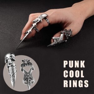 FIBO STEEL 16 Pieces Vintage Punk Rings Gothic Rock Knuckle Joint Full Finger Rings Set Dragon Snake Claw Skull Octopus Eyes of Hell Open Adjustable Rings Halloween Vampire Cosplay Party Accessory