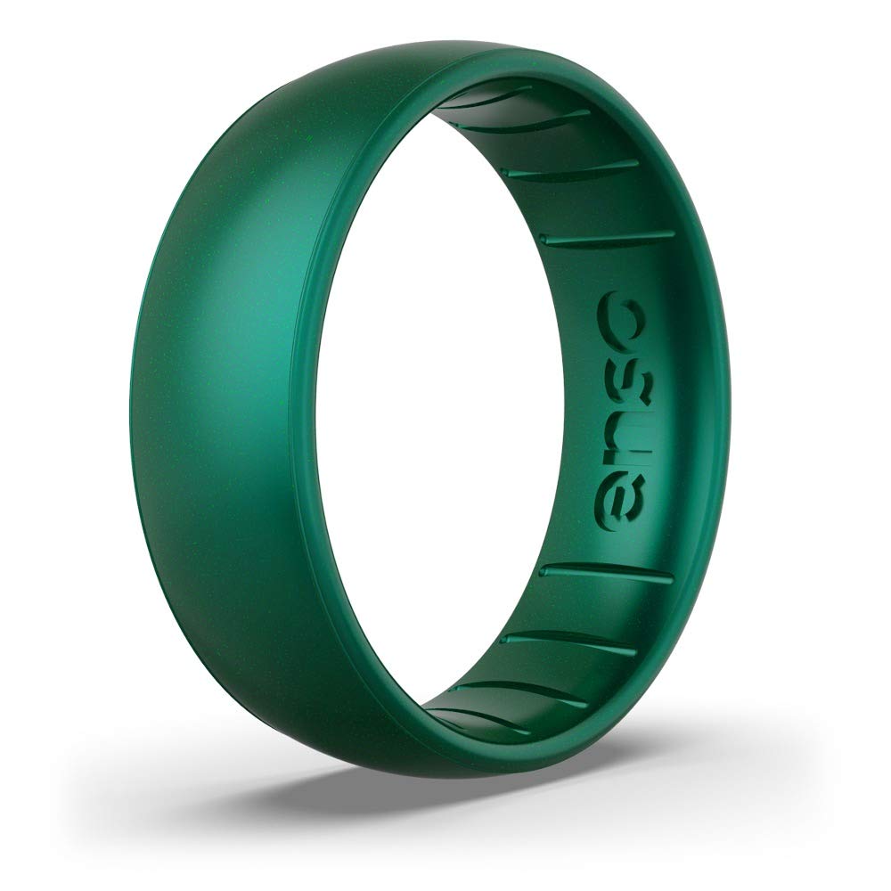 Enso Rings Classic Birthstone Silicone Ring – Unisex Wedding Engagement Band – Comfortable Breathable Band – 6.6mm Wide, 1.75mm Thick (Emerald, 8)