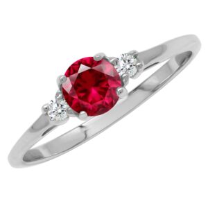 Silvershake 5mm Petite Simulated Round Shape Red Ruby 925 Sterling Silver Promise Ring Jewelry for Women or Teens July Gemstone Birthstone Size 9