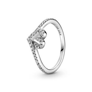 pandora sparkling wishbone heart ring - stackable ring for women - sterling silver with clear cubic zirconia - size 7