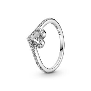 Pandora Sparkling Wishbone Heart Ring - Stackable Ring for Women - Sterling Silver with Clear Cubic Zirconia - Size 7