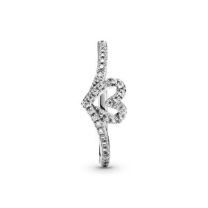 Pandora Sparkling Wishbone Heart Ring - Stackable Ring for Women - Sterling Silver with Clear Cubic Zirconia - Size 7