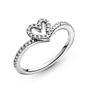 Pandora Sparkling Wishbone Heart Ring - Stackable Ring for Women - Sterling Silver with Clear Cubic Zirconia - Size 7