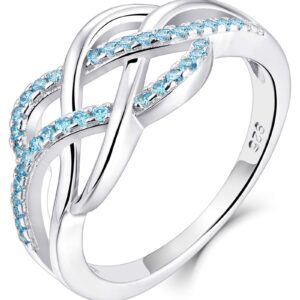 YL Celtic Knot Rings 925 Sterling Silver Twisted Knot Ring 18k White Gold Plated Created Aquamarine Infinity Statement Rings-size7