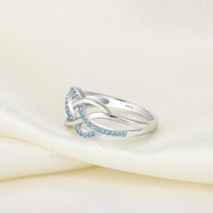 YL Celtic Knot Rings 925 Sterling Silver Twisted Knot Ring 18k White Gold Plated Created Aquamarine Infinity Statement Rings-size7