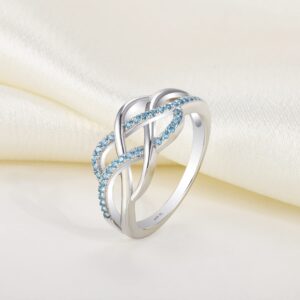 YL Celtic Knot Rings 925 Sterling Silver Twisted Knot Ring 18k White Gold Plated Created Aquamarine Infinity Statement Rings-size7