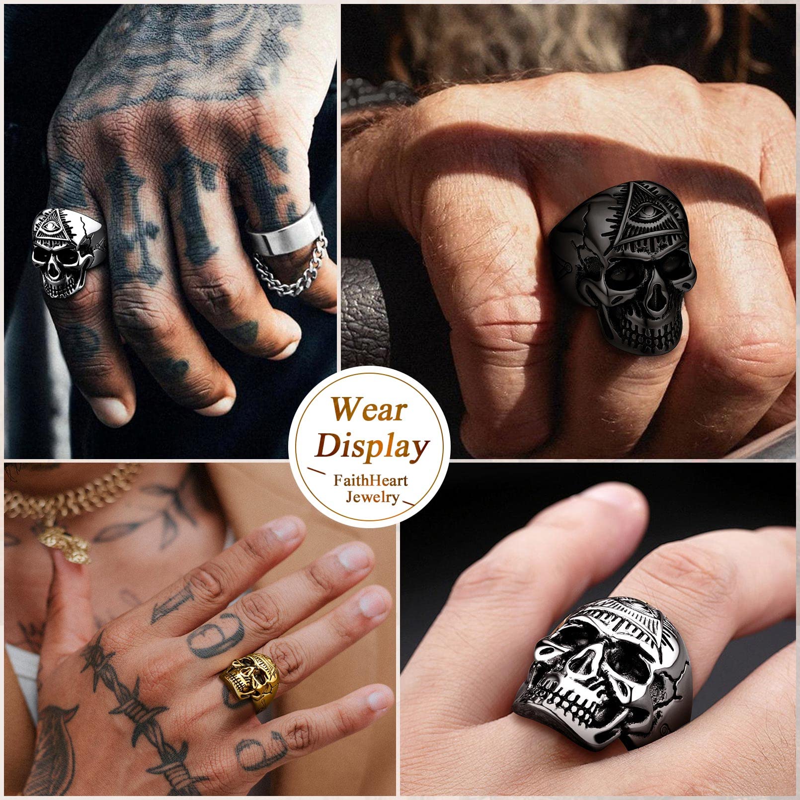 FaithHeart Skeleton Rings for Women Vintage Gothic Skull Ring Size 9