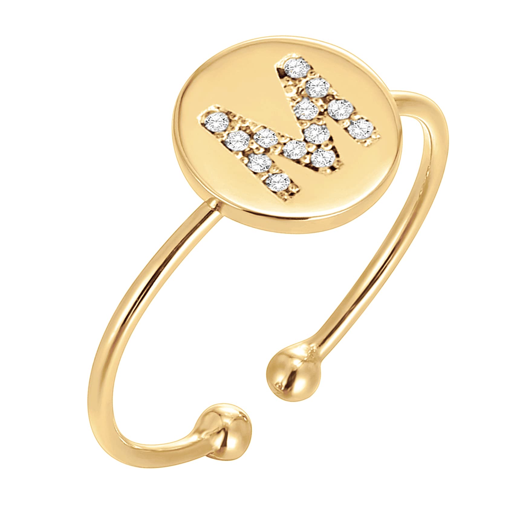 PAVOI 14K Yellow Gold Plated Disc Initial Adjustable Ring | CZ Initial Ring | Initial Rings For Women | "M" Initial Ring