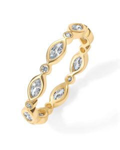 pavoi 14k yellow gold plated cubic zirconia stackable ring | marquise eternity band for women | plated gold stacking ring | size 9