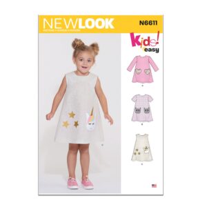 new look children's novelty dress sewing pattern packet, design code s9365, sizes 3-4-5-6-7-8, multicolor