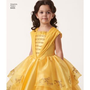 Simplicity 8405, Disney Beauty and the Beast Princess Belle Costume for Girls and 18'' Dolls Sewing Pattern, Sizes 3-8