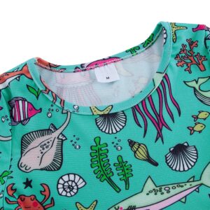 RAISEVERN Little Girl Dress Shark Octopus Turtle Ocean Short Sleeve Casual Sundress Kids Summer Swing Twirly Midi Dresses 2 Years Old