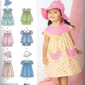 Simplicity 1450 Toddler Girl's Dress, Shirt, Underwear, and Hat Sewing Patterns, Sizes 1/2-4