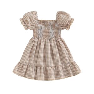 mersariphy toddler baby girl dress cotton linen baby dress sleeveless sundress girls summer clothes (khaki plaid, 2-3 years)