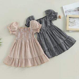 MERSARIPHY Toddler Baby Girl Dress Cotton Linen Baby Dress Sleeveless Sundress Girls Summer Clothes (Khaki plaid, 2-3 Years)