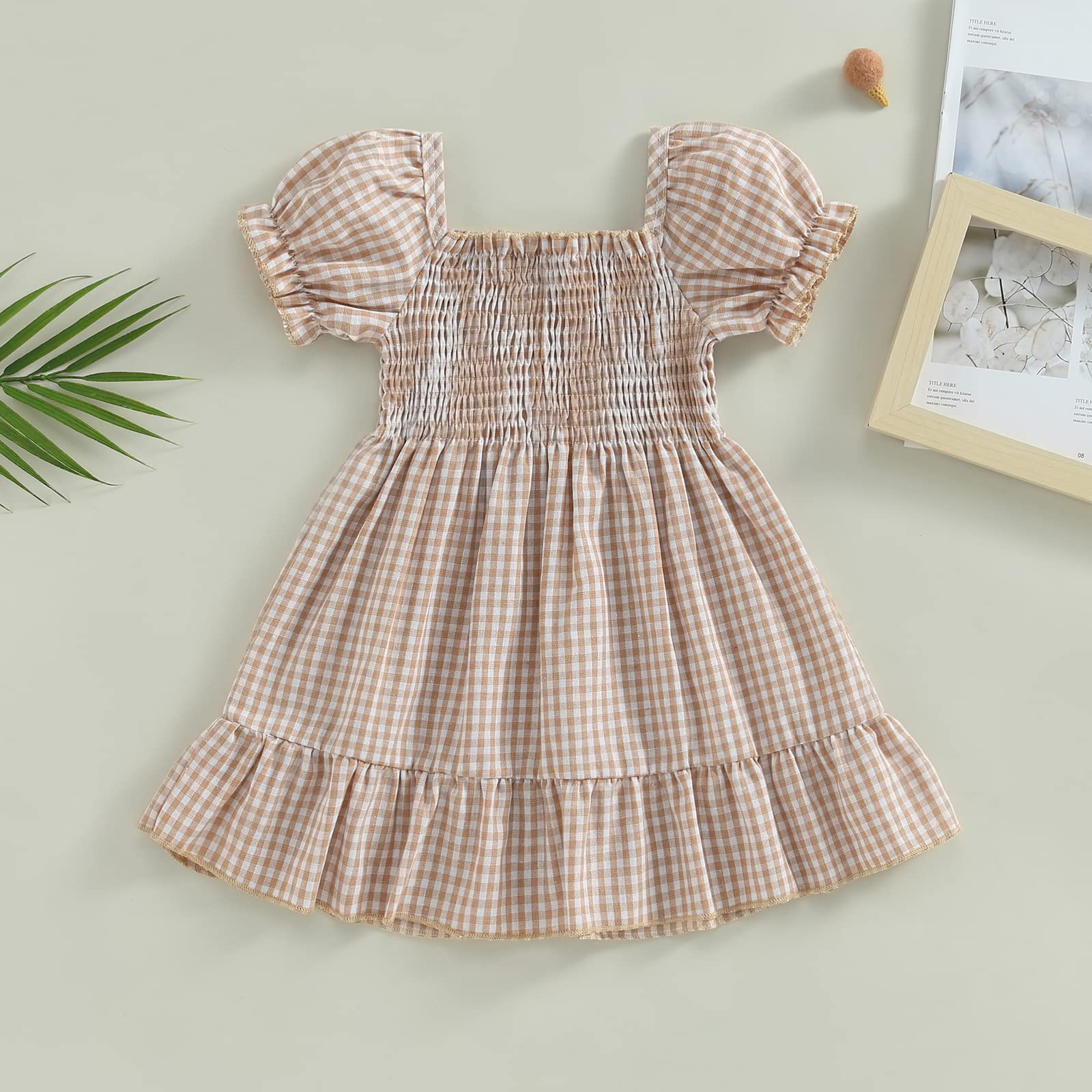 MERSARIPHY Toddler Baby Girl Dress Cotton Linen Baby Dress Sleeveless Sundress Girls Summer Clothes (Khaki plaid, 2-3 Years)