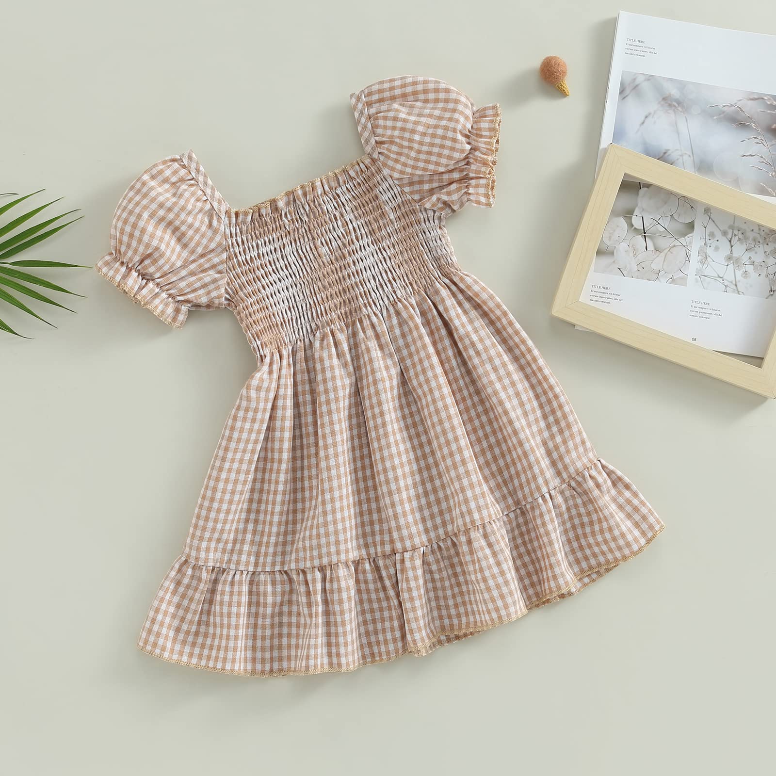 MERSARIPHY Toddler Baby Girl Dress Cotton Linen Baby Dress Sleeveless Sundress Girls Summer Clothes (Khaki plaid, 2-3 Years)