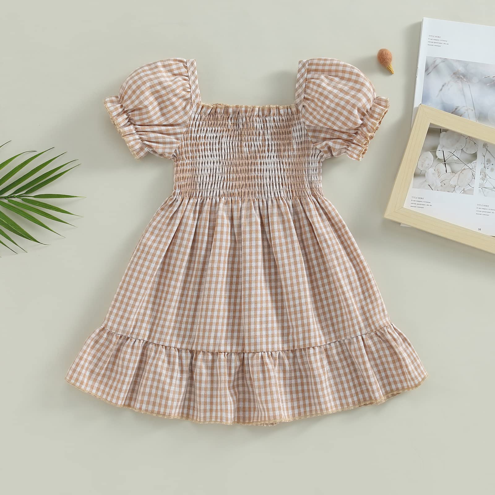 MERSARIPHY Toddler Baby Girl Dress Cotton Linen Baby Dress Sleeveless Sundress Girls Summer Clothes (Khaki plaid, 2-3 Years)