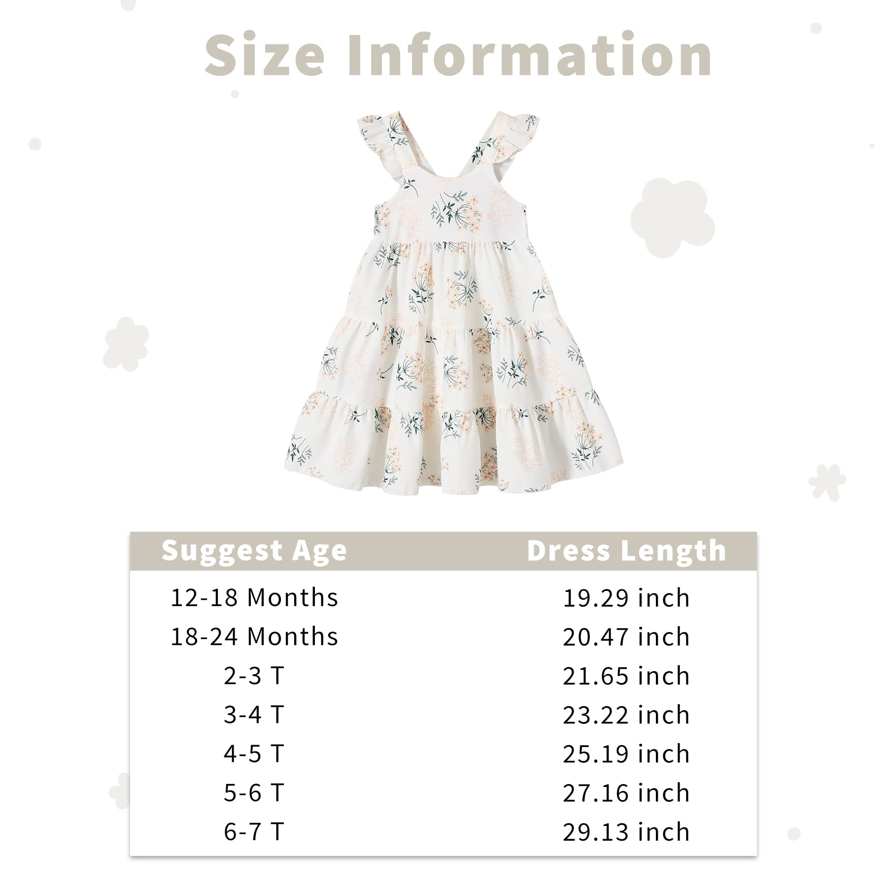 YOUNGER TREE Toddler Baby Girls Infant Clothes Floral Flutter Sleeve Princess Dress Summer Cotton Line Skirts for Girls(4-5T,White Floral)