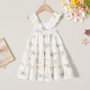 YOUNGER TREE Toddler Baby Girls Infant Clothes Floral Flutter Sleeve Princess Dress Summer Cotton Line Skirts for Girls(4-5T,White Floral)