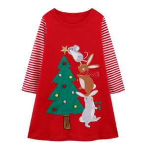 toddler girl christmas dress long sleeve cotton casaul red applique playwear shirt jersey party dresses 4t