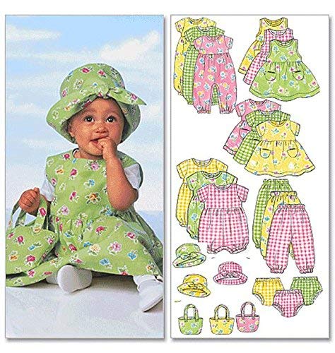 BUTTERICK PATTERNS B5624 Infants' Dress, Jumper, Romper, Jumpsuit, Panties, Hat and Bag, Size NB0 (NB-S-M)