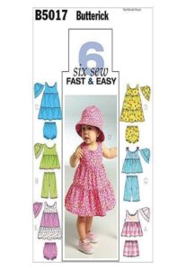 butterick patterns b5017 infants' top, dress, panties, shorts, pants and hat