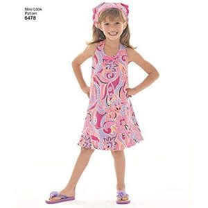 new look sewing pattern 6478 child dresses, size a (3-4-5-6-7-8)