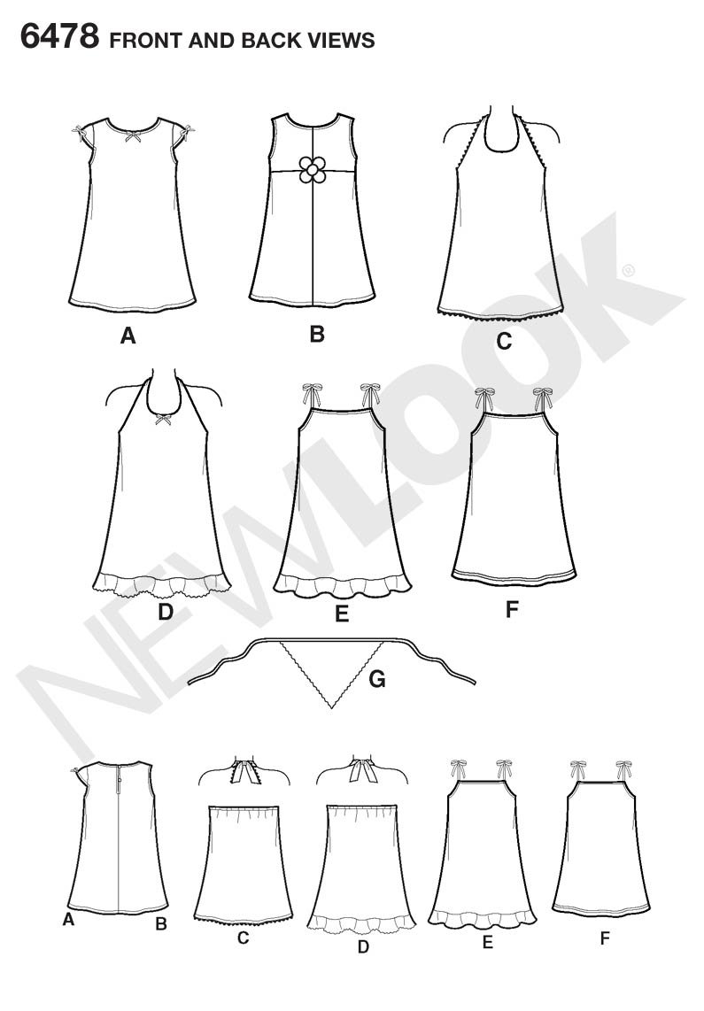 New Look Sewing Pattern 6478 Child Dresses, Size A (3-4-5-6-7-8)