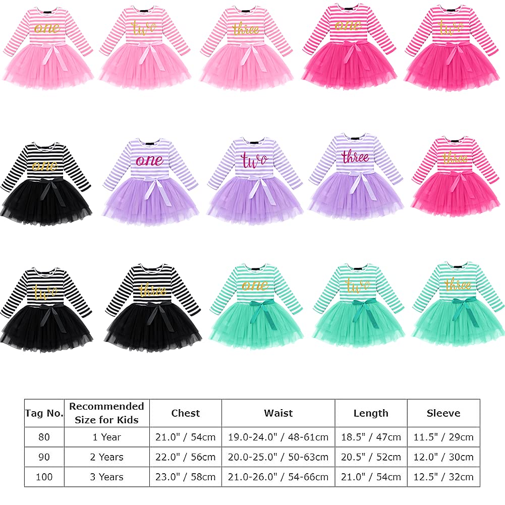 Baby Girls Shinny Stripe Long Sleeve Printed Princess Casual Birthday Tutu Tulle Dress Black(3 Years)