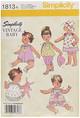 Simplicity 1813 Vintage Fashion Baby's Hat, Underwear, Pants, Top, Romper, and Dress Swing Patterns, Sizes XXS-L