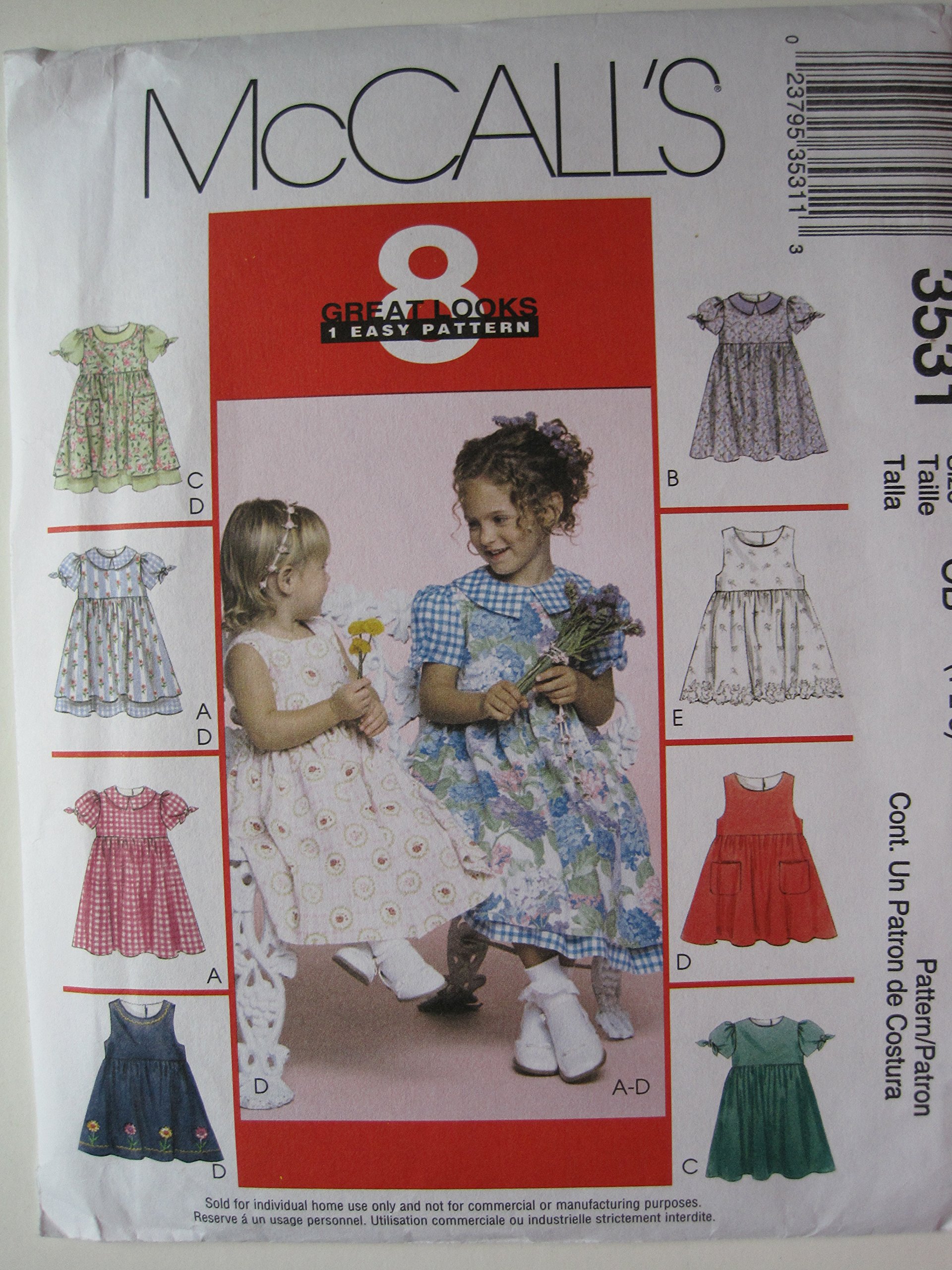 McCall's Pattern 3531 Toddler Dresses and Pinafore Sizes 1-2-3