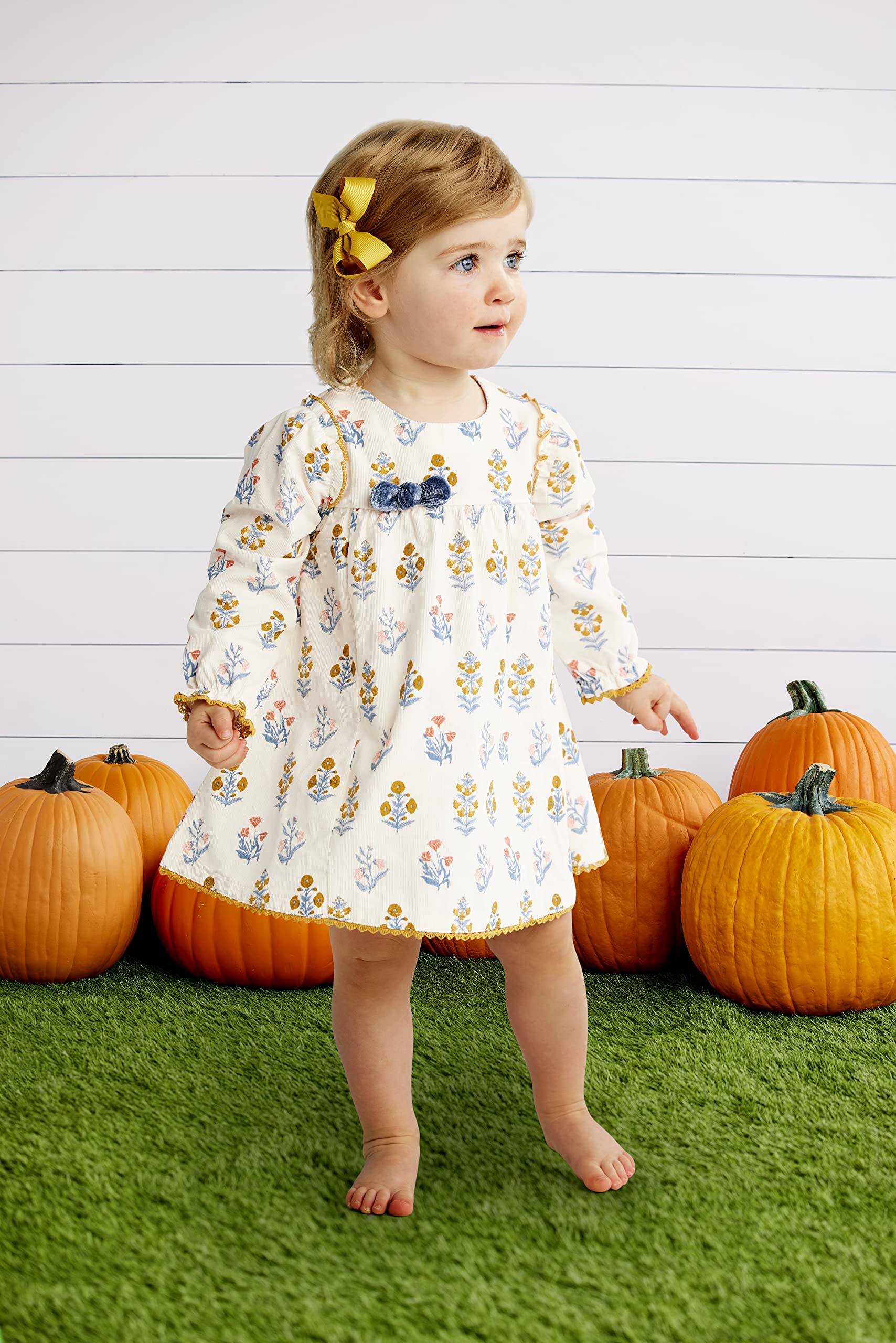 Mud Pie Baby Girls Dress, Fall Floral Corduroy, 2T