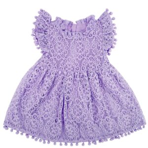 BGFKS Baby Girl Tutu Dress Elegant Lace Pom Pom Flutter Sleeve with Flower Headband Set(Purple,3T)