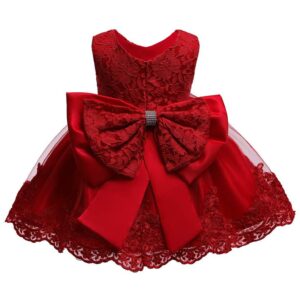 Flower Girls Dresses for Girls First Baptism FrocksToddler Hallowmas Birthday Party Ball Gown Dress (Red,110)