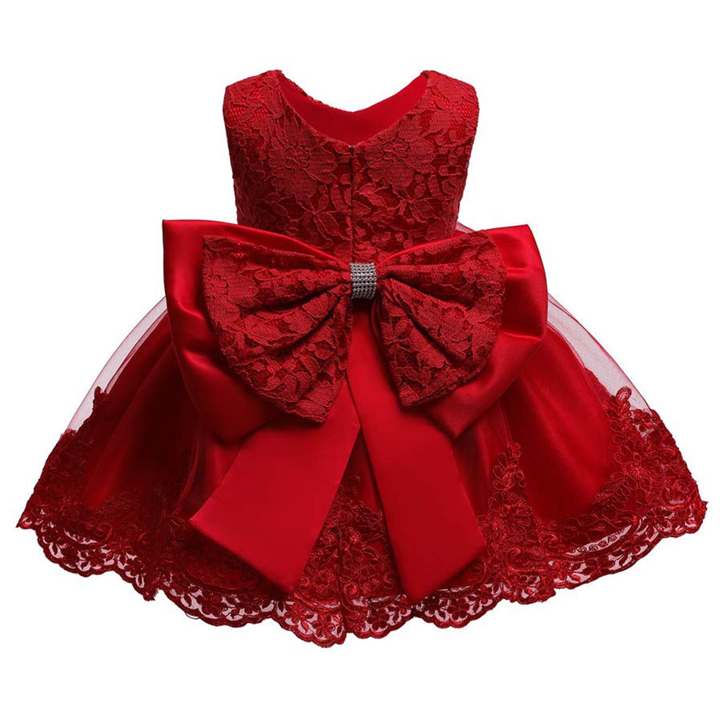 Flower Girls Dresses for Girls First Baptism FrocksToddler Hallowmas Birthday Party Ball Gown Dress (Red,110)