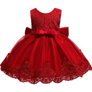 Flower Girls Dresses for Girls First Baptism FrocksToddler Hallowmas Birthday Party Ball Gown Dress (Red,110)